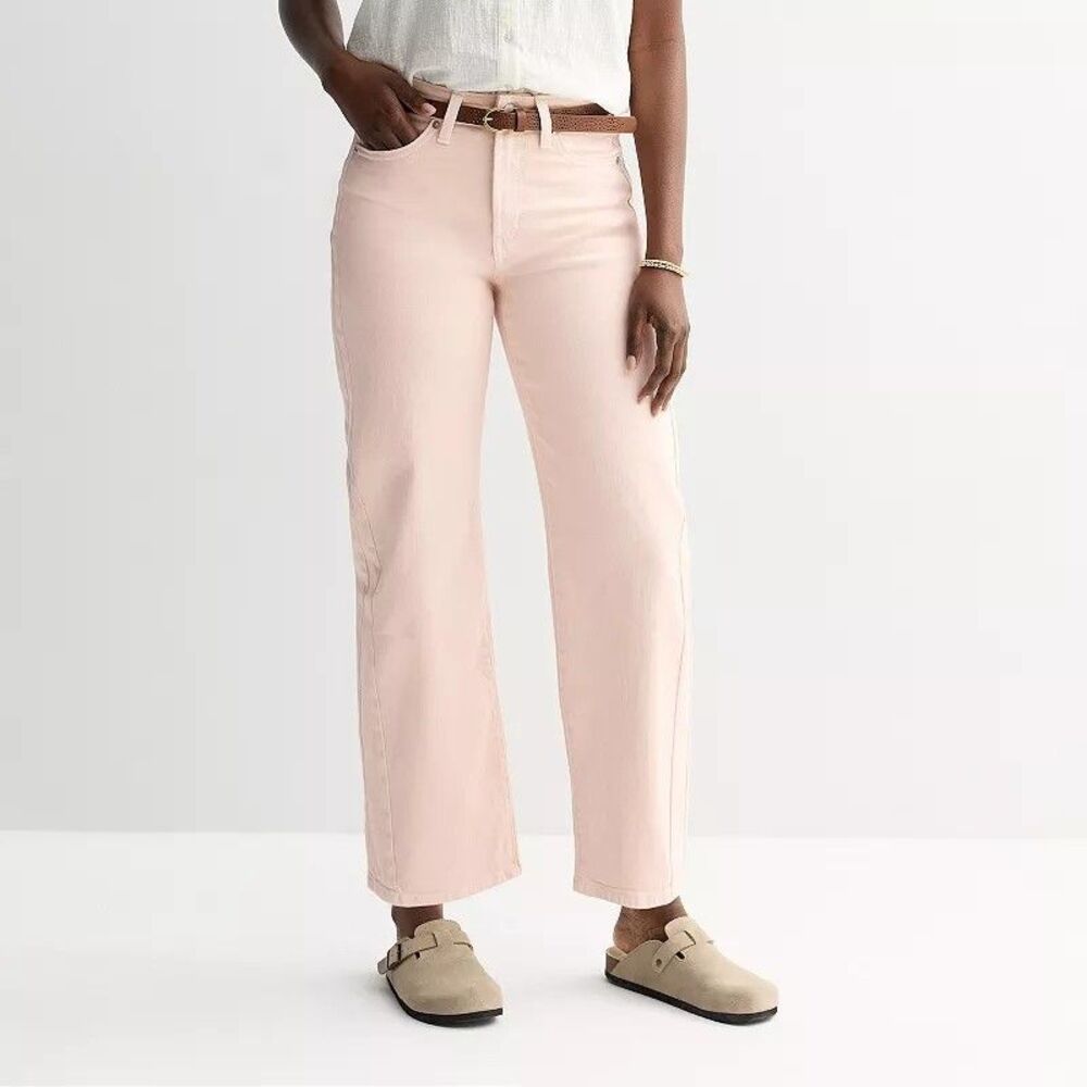 Sonoma High Rise Barrel Leg Ankle Jeans Womens 6 Pink Stretch NEW